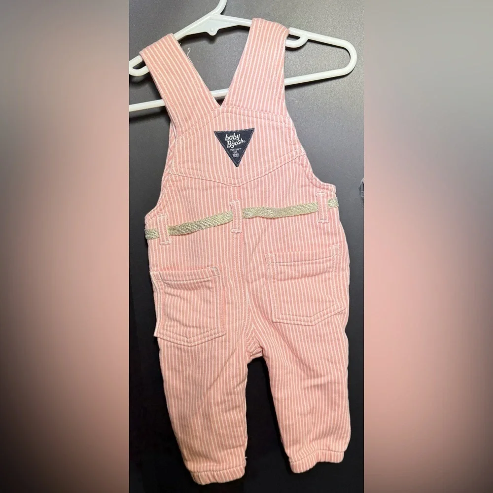 Oshkosh B’gosh baby girl hickory stripe overalls with Gold Belt